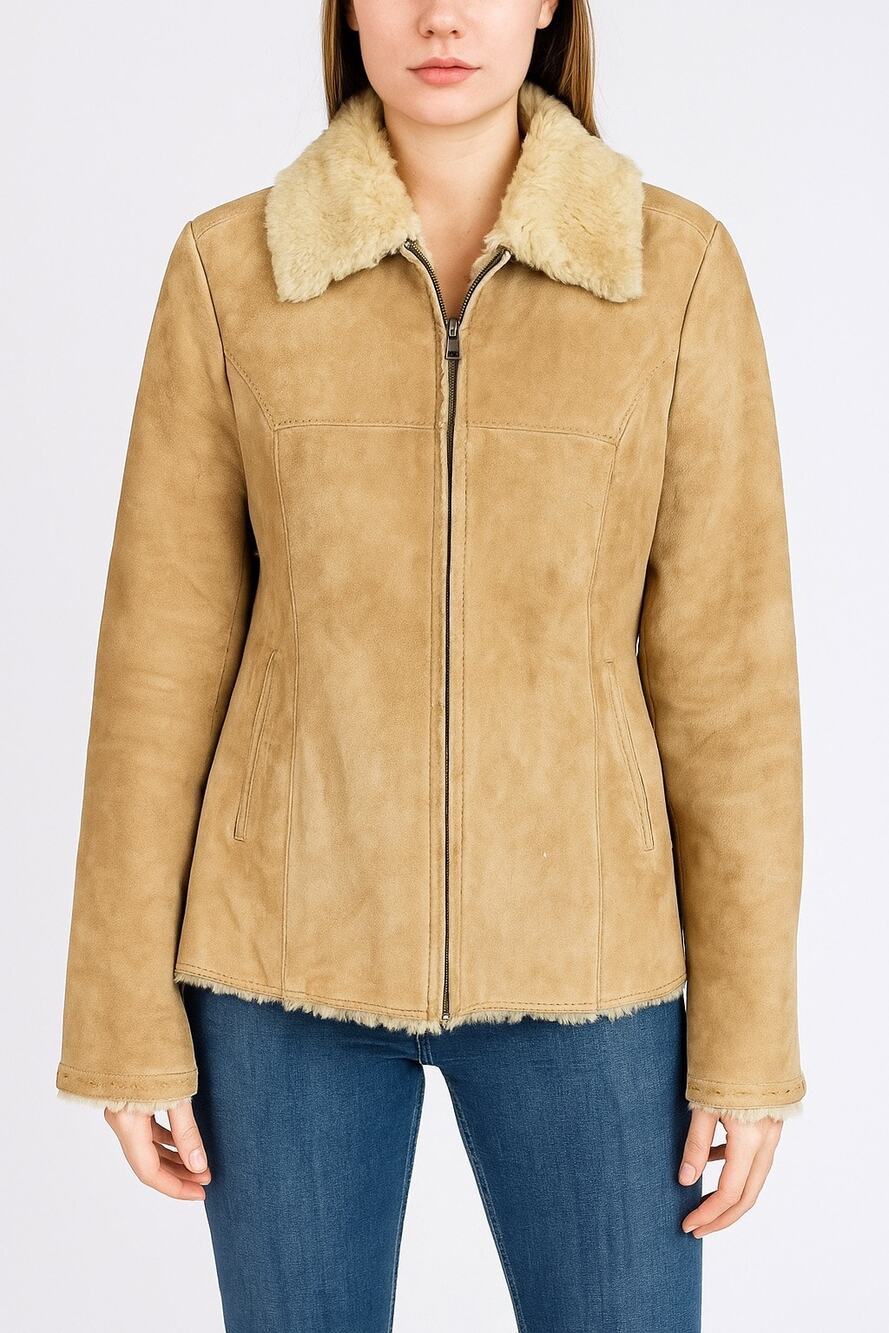 Avanti Vintage 90s Penny Lane Faux Fur Camel Suede Leather Jacket Size Large